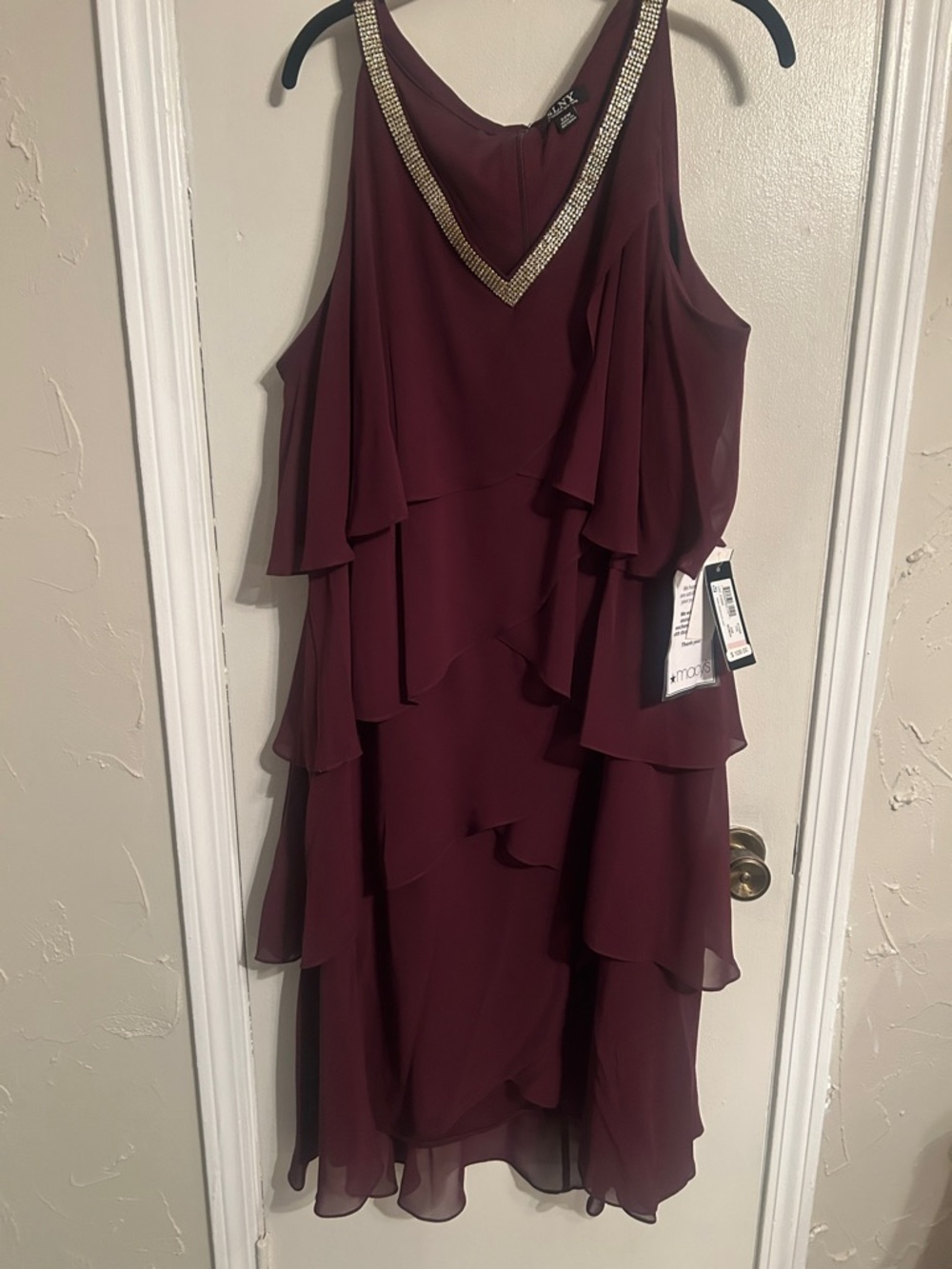 Layered Chiffon V-Neck Party Dress - Deep purple
